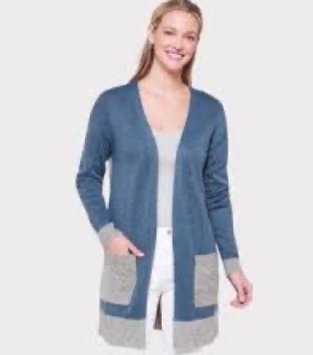 Lety & Me Stitch Fix Open Front Blue and Gray Cardigan - M